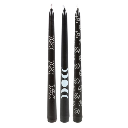 Set Of 3 Black Magic Mystical Taper Candles