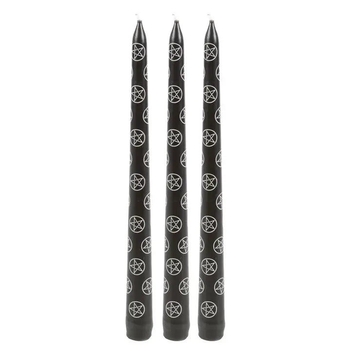 Set Of 3 Black Magic Pentagram Taper Candles
