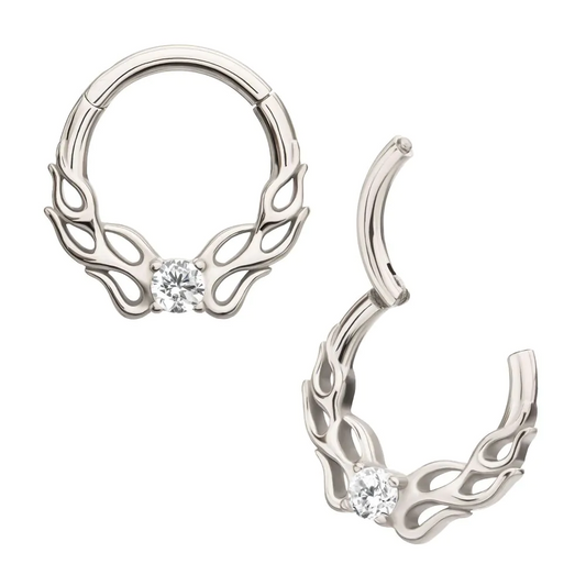 Flame Design With Prong Gem Hinged Hoop
