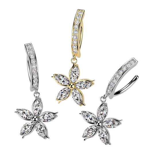 Flower Marquise CZ Dangle Clicker Navel