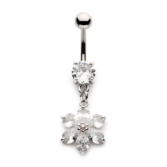 Flower With Teardrop Petals Dangle Navel