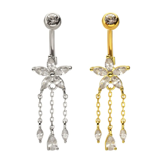 Flower Marquise Petals With Triple Gem Dangle