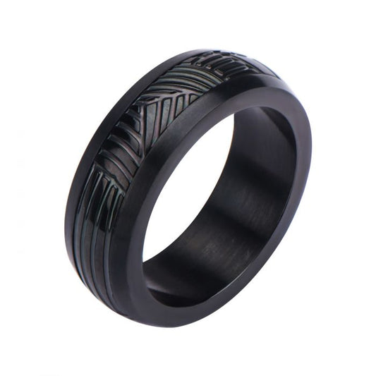 Stainless Steel Black IP Polished CNC Carving Ring Size 11