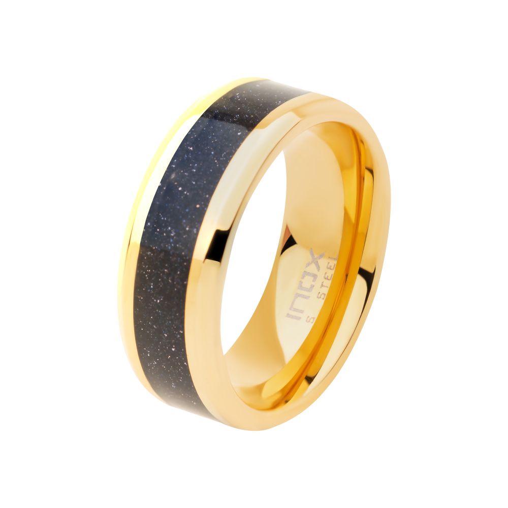18Kt Gold IP Genuine Blue Sandstone Inlay Size 9