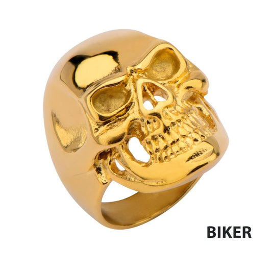 Gold IP High Polished Face Skull Ring Size 11