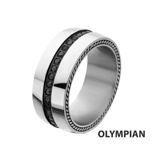 Steel With Black CZ Inlay Ring Size 9
