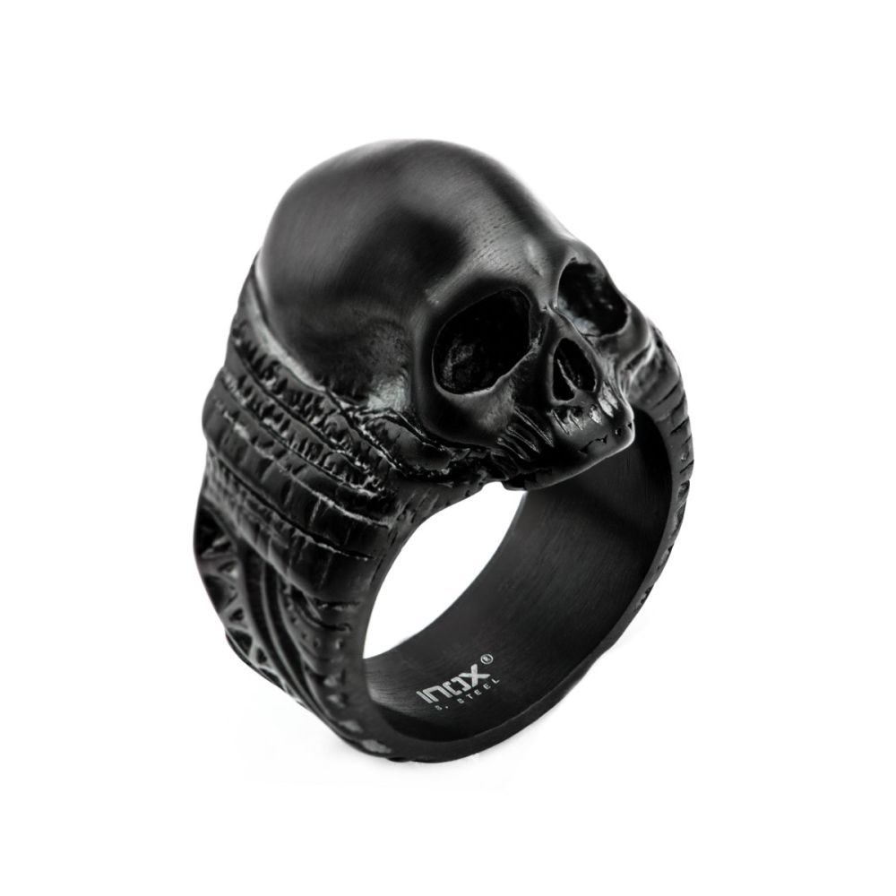 Black Detailed Skull Ring Size 11