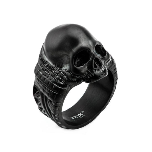 Black Detailed Skull Ring Size 12