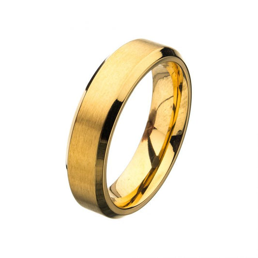 Stainless Steel Matte Gold Beveled Ring 6mm Size 11