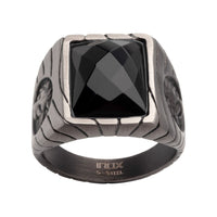 Steel Lion/Blk Agate Ring Size 12