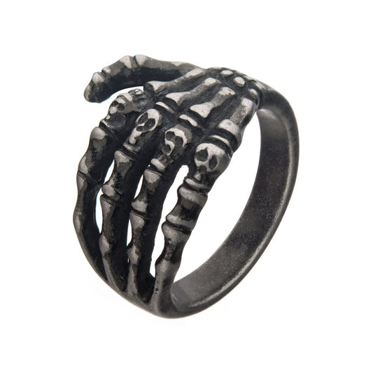 Antiqued Steel Skeleton Hand Ring Size 1