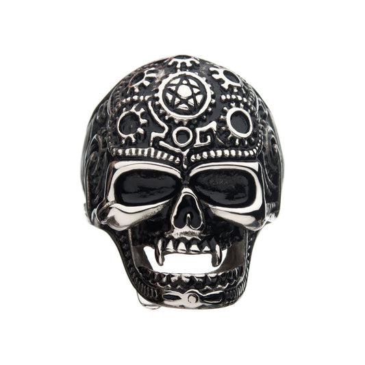 Oxidized Steel Vampire Skull Ring Size 1