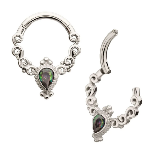 Framed Teardrop With Swirls Hinged Hoop