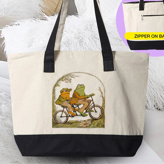 Frog and Toad - Cottagecore Meme Canvas Zipper Tote