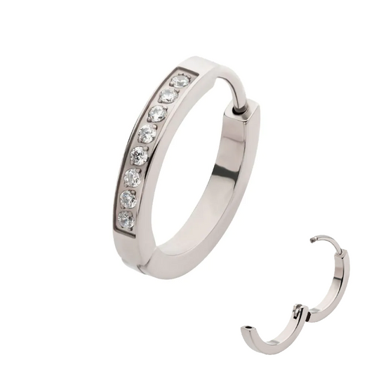 Front Facing CZ Hinged Huggie Titanium