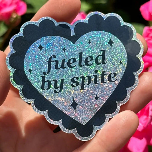 Fueled By Spite Scalloped Heart Glitter Sticker