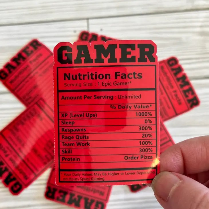 Gamer Nutritional Facts Sticker
