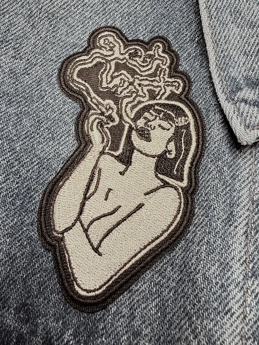 Get Lost Girl Smoking Embroidered Iron-On Patch