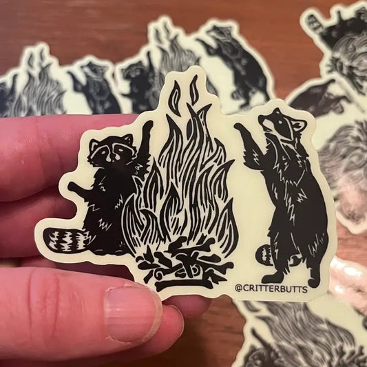 Glow in the Dark Raccoon Bonfire Sticker