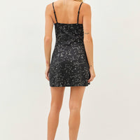 Stretchy Metallic Zodiak Prink cowl Neck Mini Dress