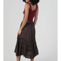 Tie Waist Wavy Ruffle Maxi Skirt