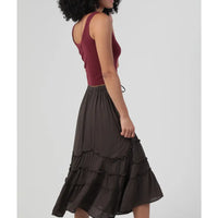 Tie Waist Wavy Ruffle Maxi Skirt
