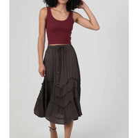 Tie Waist Wavy Ruffle Maxi Skirt