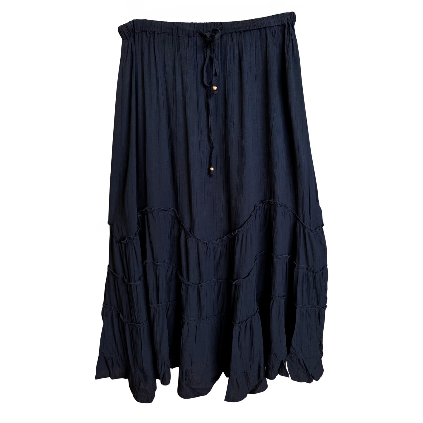 Tie Waist Wavy Ruffle Maxi Skirt
