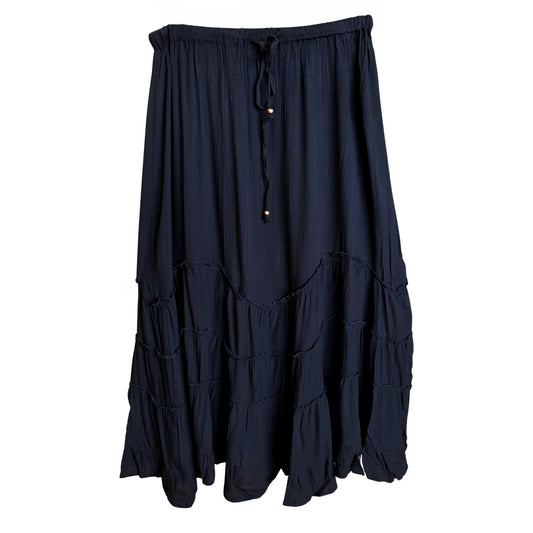 Tie Waist Wavy Ruffle Maxi Skirt