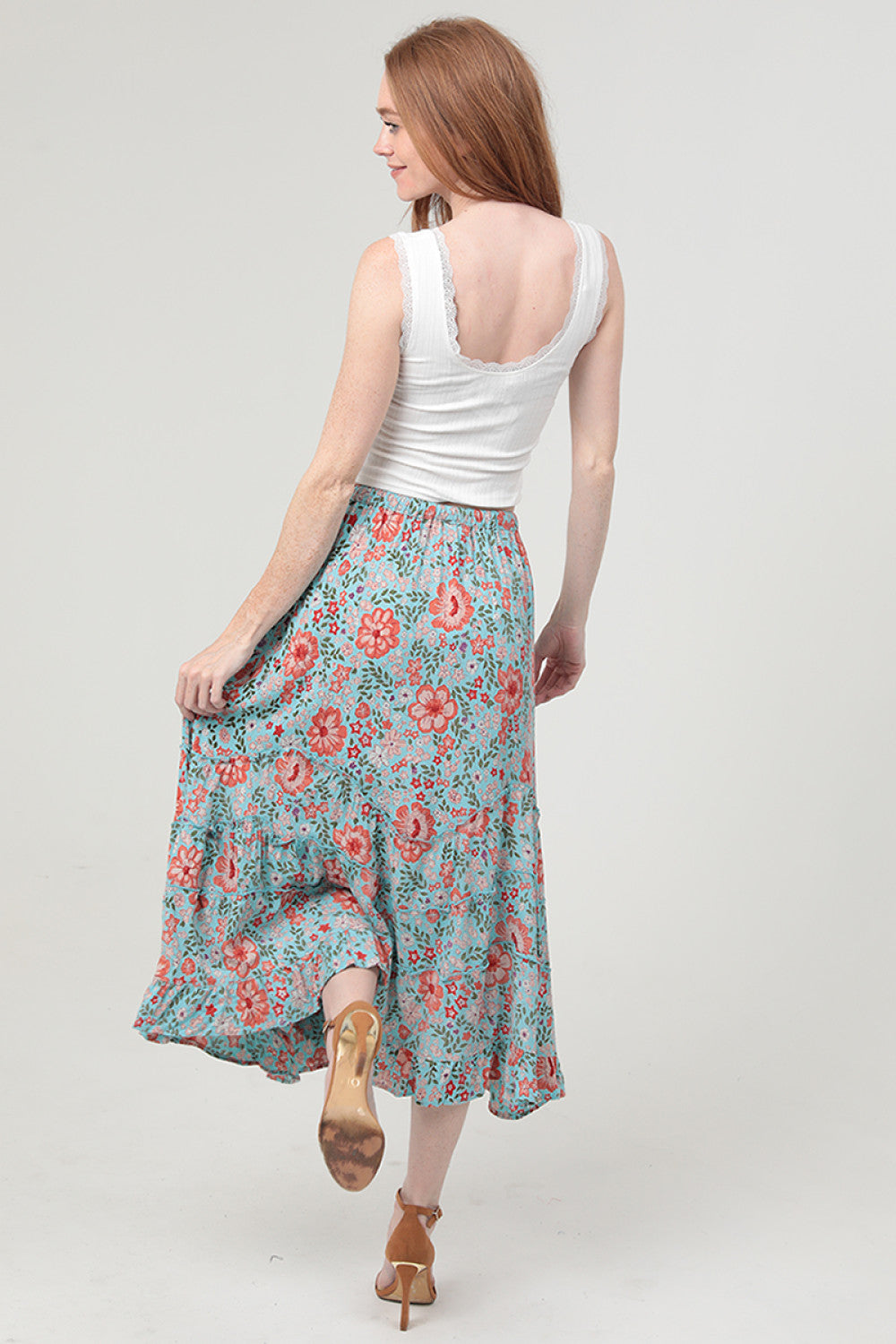 Tie Waist Wavy Ruffle Maxi Skirt