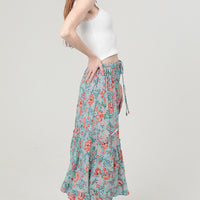 Tie Waist Wavy Ruffle Maxi Skirt