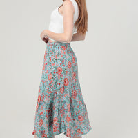 Tie Waist Wavy Ruffle Maxi Skirt