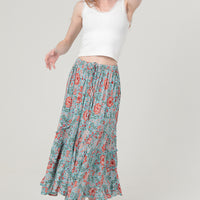 Tie Waist Wavy Ruffle Maxi Skirt