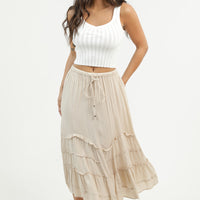 Tie Waist Wavy Ruffle Maxi Skirt