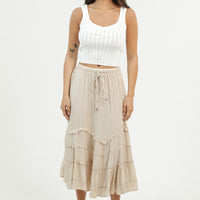 Tie Waist Wavy Ruffle Maxi Skirt