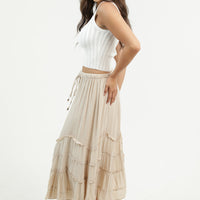 Tie Waist Wavy Ruffle Maxi Skirt