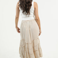 Tie Waist Wavy Ruffle Maxi Skirt