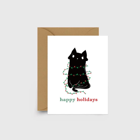 Happy Holidays Black Cat Card