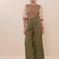 Textured Pleat Detail Wide Leg Pants