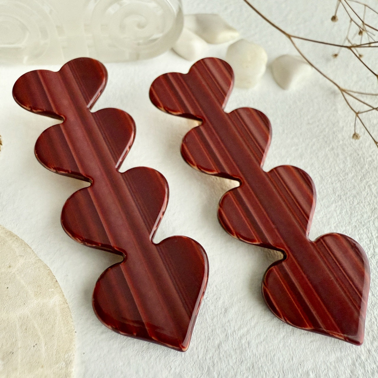 Love Is A Battlefield Quadruple Heart Duckbill Hair Clip In Red Jasper