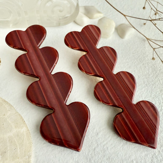 Love Is A Battlefield Quadruple Heart Duckbill Hair Clip In Red Jasper