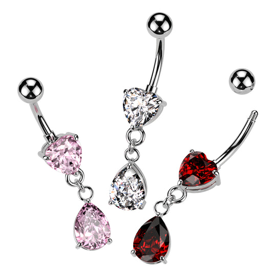 Heart And Teardrop Prong Dangle Navel