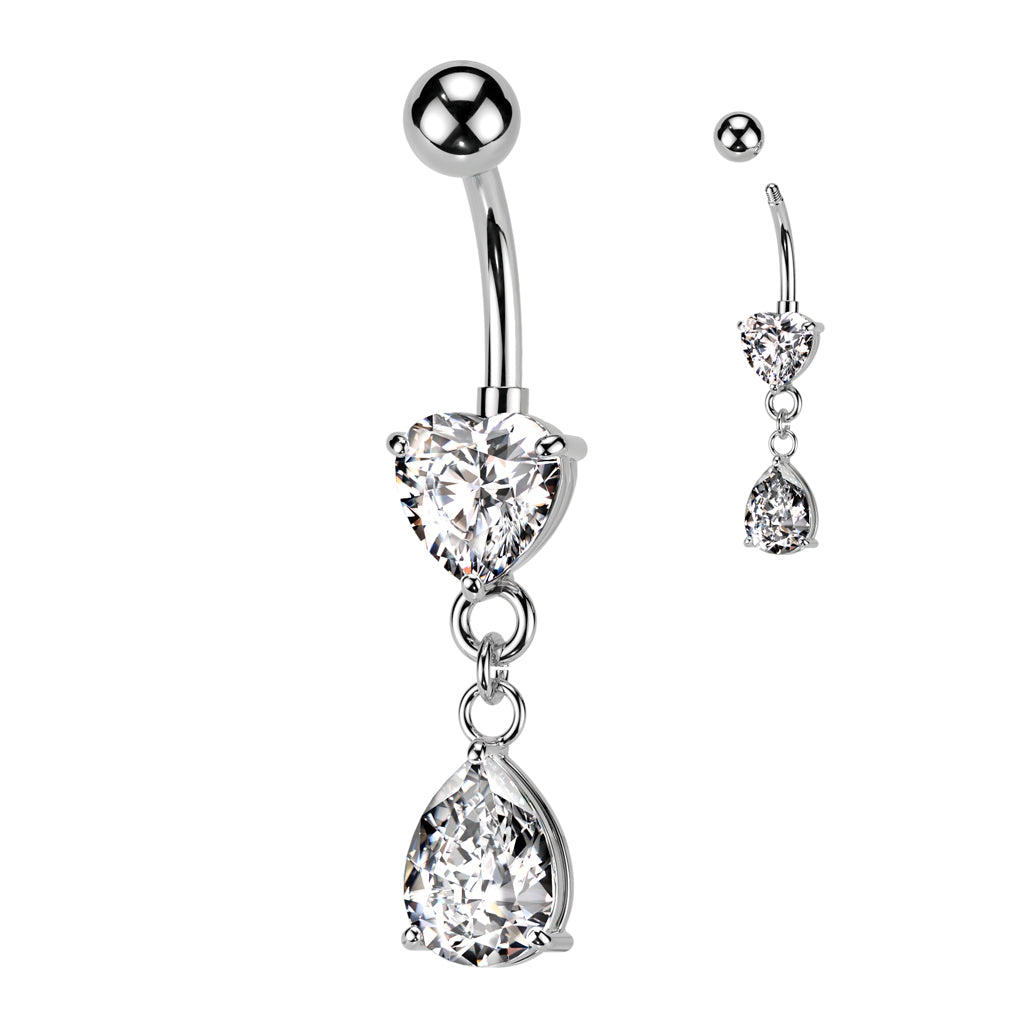 Heart And Teardrop Prong Dangle Navel