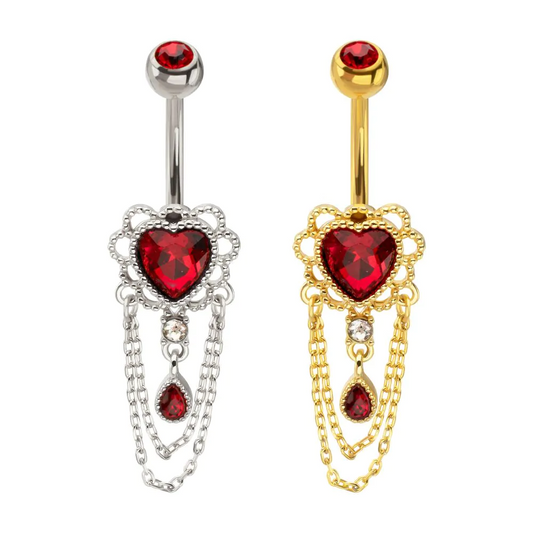 Heart Beaded Design With Double Chain & Teardrop Dangle