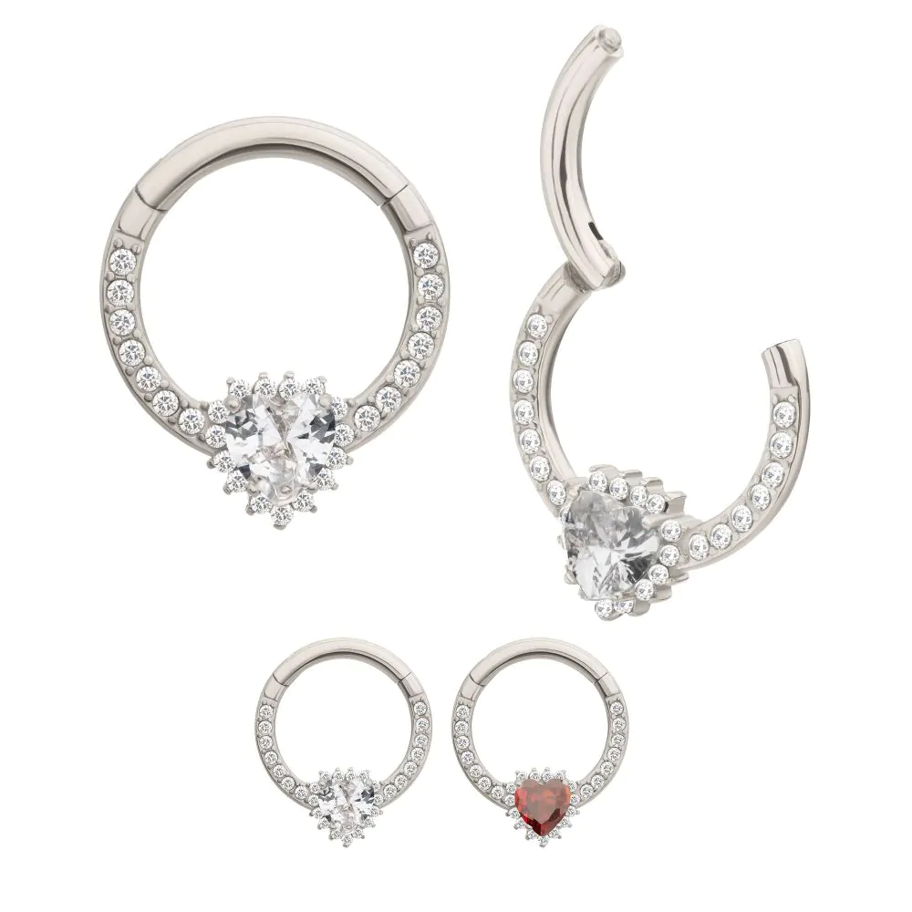 Heart Center With Jewels All Around Hinged Hoop