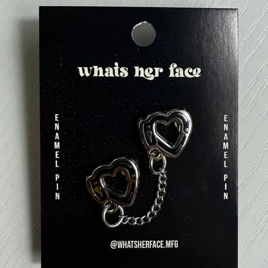 Enamel Heart Handcuff Black And Silver Pin