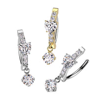 Heart And Round CZ Dangle Clicker Navel