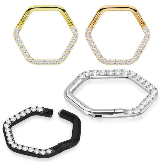 Hexagone de 16 g avec pierres précieuses à griffes