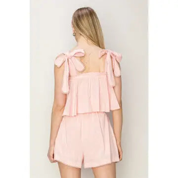 Babydoll Crop Shoulder Tie Top
