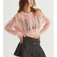 Distressed Knit Cropped Sweater